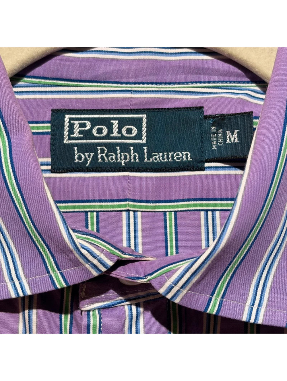 Polo Ralph Lauren Stripe Shirt Mens Medium Purple Green Pony